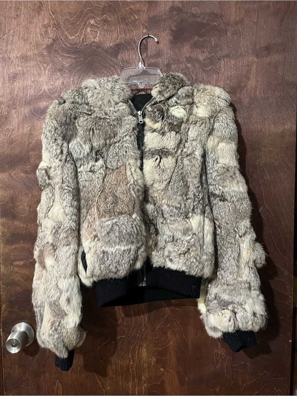 Vintage 100% Genuine Rabbit Fur Hooded Bomber Jacket RN 50804